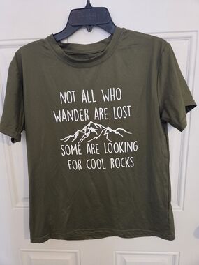 Olive Green Mountain Graphic Tee - 'Cool Rocks' Quote